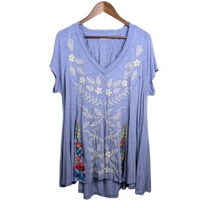 Caite Tunic Top XXL Embroidered Floral Swing Boho Artisan Resort Statement